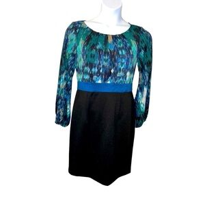 AGB Dress sz 10 Teal and black scoop neck zip up midi dress